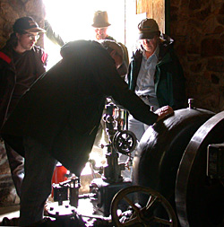 Checking out the Pelton wheel, our source of electricity.